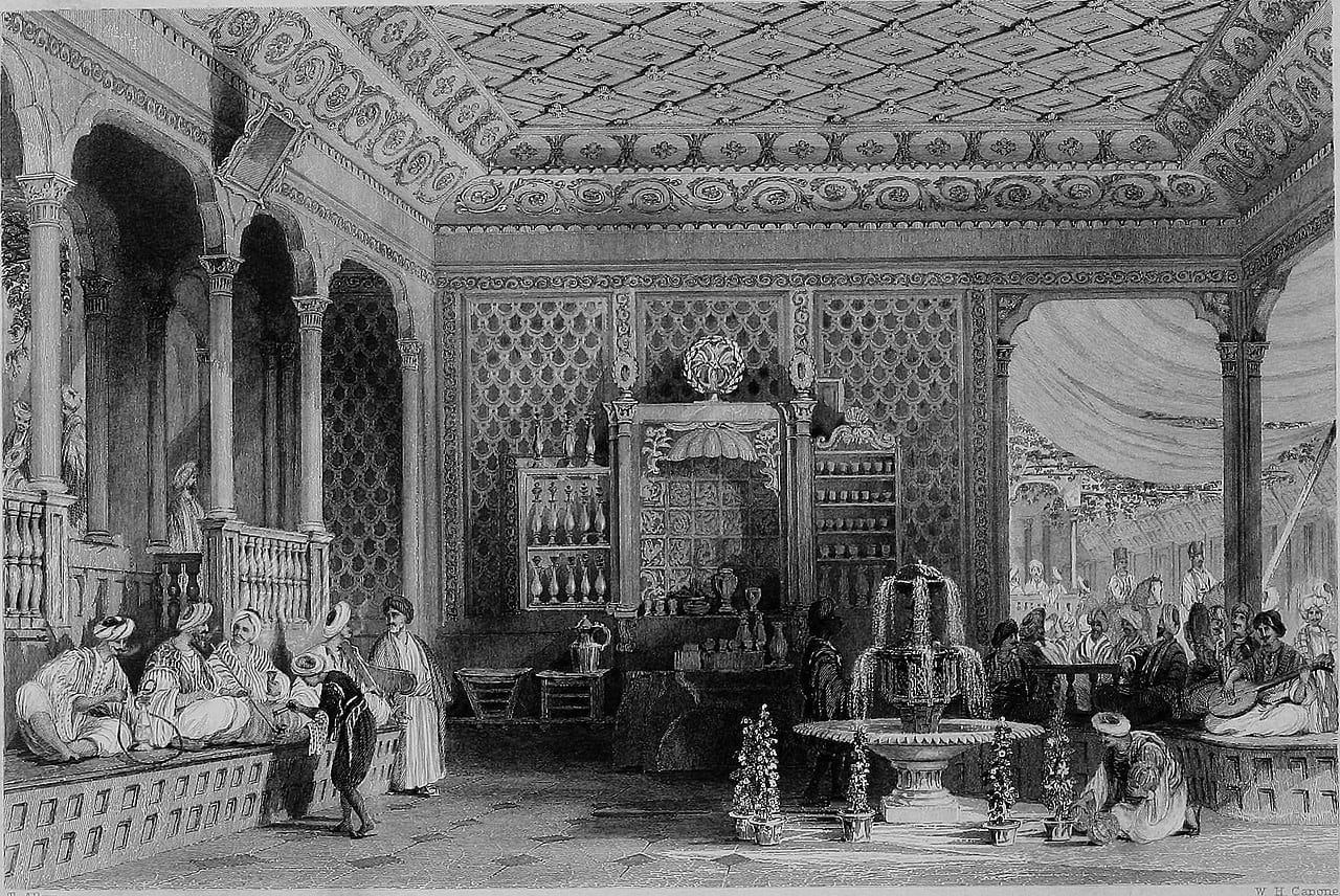 Coffeehouse from 'Constantinople - the scenery of the seven churches of Asia Minor. 1839. 