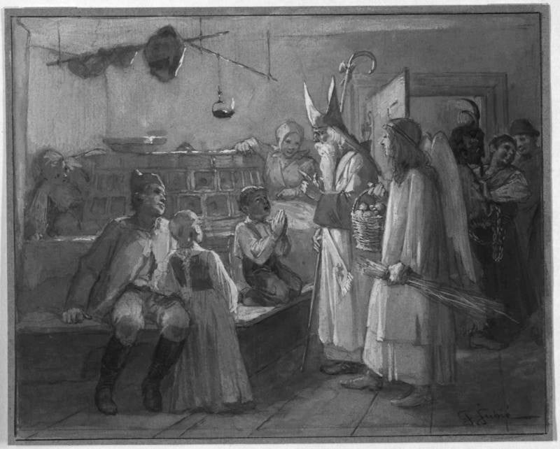 Jurij Šubic - A depiction of Saint Nicholas and his companions visiting children.