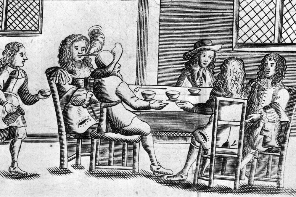 A coffee house in the time of Charles II. 1474. The earliest known image of a coffeehouse, showing the kind of coffeehouse familiar to Samuel Pepys, 1674. All About Coffee.