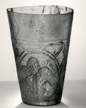 0th century glass cup, excavated at the site of Tepe Madrasa in Nishapur