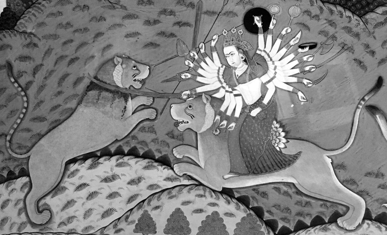 Goddess Durga riding a lion. From "Treasures of a Desert Kingdom: The Royal Arts of Jodhpur, India", an exhibit at the Royal Ontario Museum in Toronto
