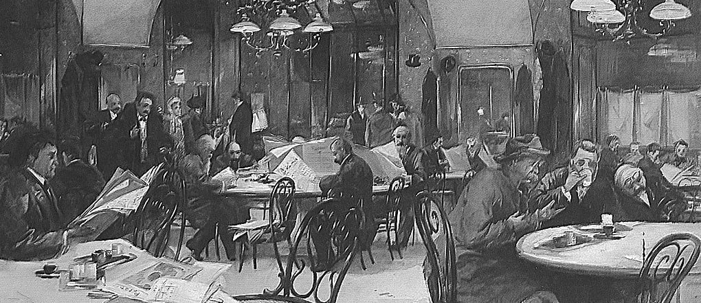 Café Griensteidl 1896, Gemälde von Reinhold Völkel (1873–1938)
