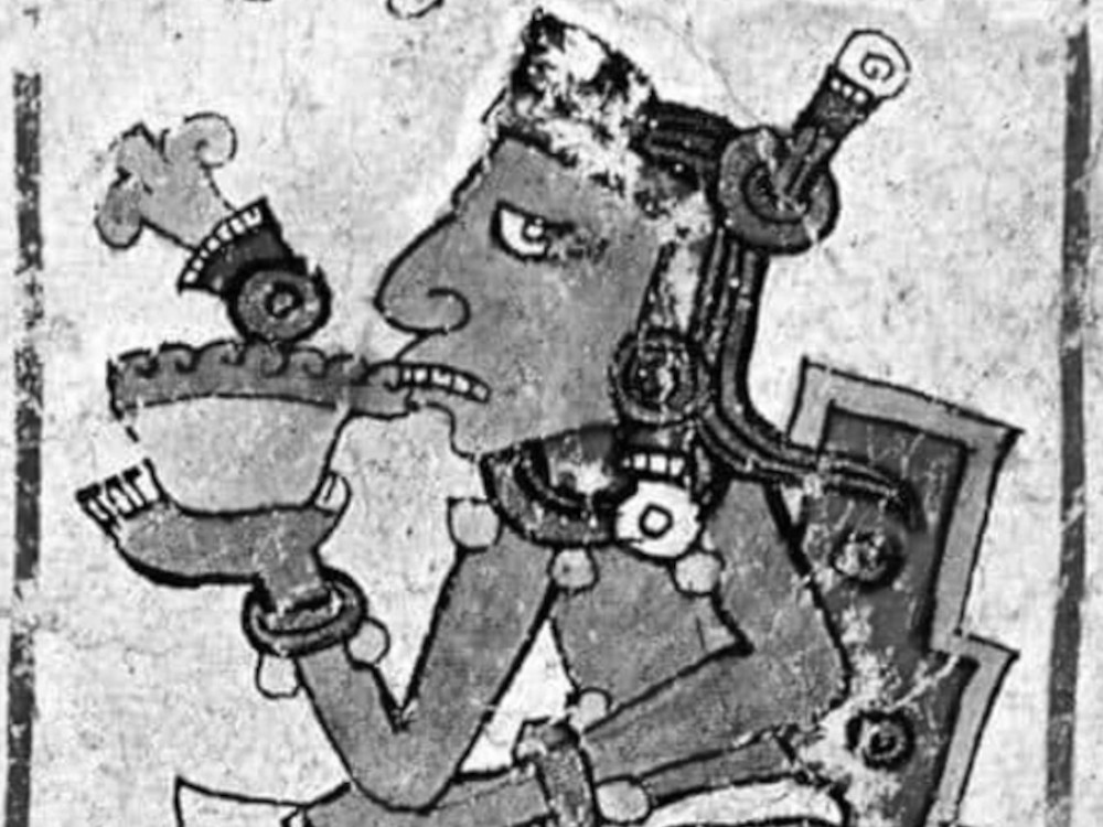 Ritual drinking of cacao: Codex Borgia, pl. 3 (detail)