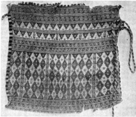 Peruvian double cloth coca leaf bag woven of two-ply brown and white cotton, from Peruvian Fabrics by M. D. C. Crawford, Anthropological Papers of the American Museum of Natural History, Vol. XII Part IV, 1916.